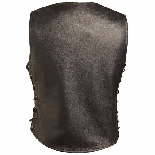 Women's 5 Snap Side Lace Leather Motorcycle Vest 566